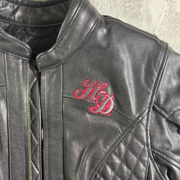 Harley Davidson Womens Black Leather Motorcycle Jacket Skull Rhinestone Size Sm - Picture 2 of 14